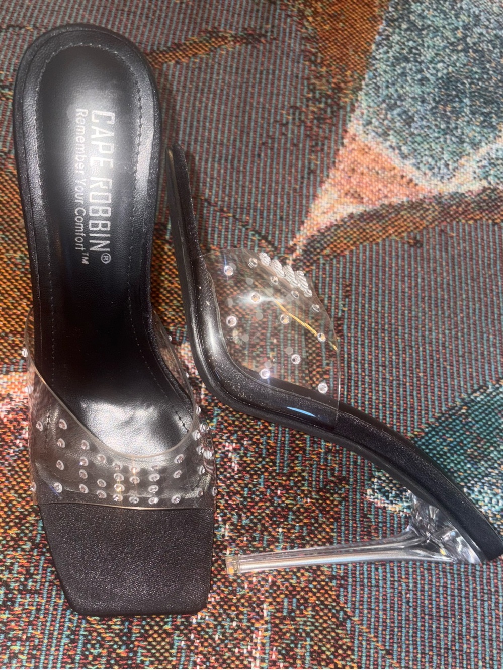 Cape Robbin Black Clear Studded Mules